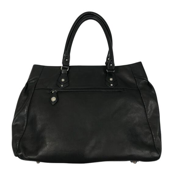 PERLINA NEW YORK Leather Tote Shoulder Bag Black Office Business Everyday Travel - Picture 3 of 11